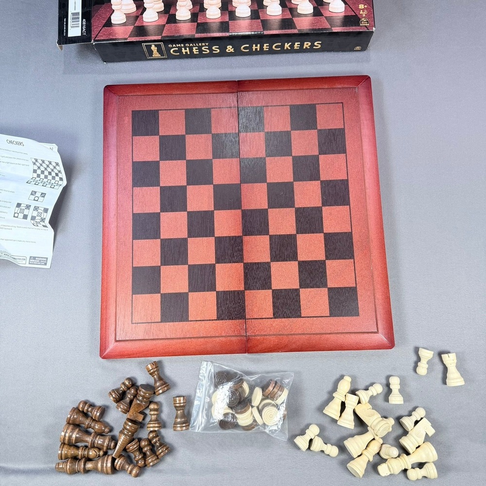 Game Gallery Chess Checkers Set Brown Wood Folding Board Strategy Family Game 8+